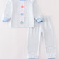 Blue pumpkin embroidery plaid boy set