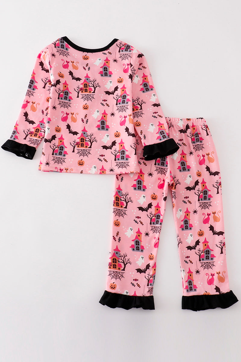 Pink halloween girl pajamas set