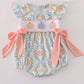 Green bow print embroidery ruffle bubble