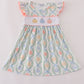 Green bow print embroidery ruffle dress