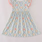 Green bow print embroidery ruffle dress