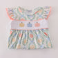 Green bow print embroidery ruffle dress