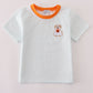 Blue puppy pumpkin embroidery stripe top