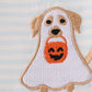 Blue puppy pumpkin embroidery stripe top