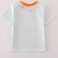 Blue puppy pumpkin embroidery stripe top