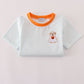 Blue puppy pumpkin embroidery stripe top