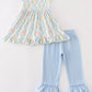 Blue pumpkin embroidery girl set