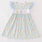 Blue pumpkin embroidery ruffle dress