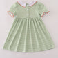 Green stripe embroidery dress