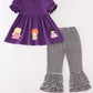 Purple halloween witch applique pants set