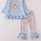 Blue turkey applique ruffle pants set