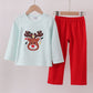 Blue reindeer applique stripe pants set
