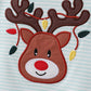Blue reindeer applique stripe pants set