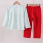 Blue reindeer applique stripe pants set