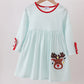 Blue reindeer applique stripe dress