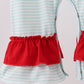 Blue reindeer applique stripe ruffle romper