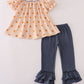 Khaki embroidery smocked ruffle pants set