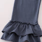 Khaki embroidery smocked ruffle pants set