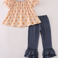 Khaki embroidery smocked ruffle pants set