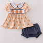 Khaki embroidery smocked bloomer set