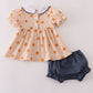Khaki embroidery smocked bloomer set