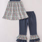 Blue meadow charm lace ruffle pants set