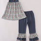 Blue meadow charm lace ruffle pants set