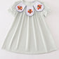 Sage turkey embroidery gingham dress