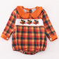 Orange turkey embroidery plaid smocked boy bubble