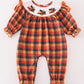 Orange turkey embroidery smocked plaid girl romper