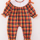 Orange turkey embroidery smocked plaid girl romper