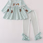Blue boots embroidery ruffle pants set