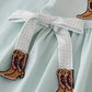 Blue boots embroidery ruffle pants set