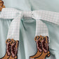 Blue boots embroidery ruffle bubble
