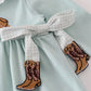 Blue boots embroidery ruffle bloomer set