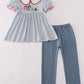 Blue princess embroidery stripe pants set