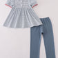 Blue princess embroidery stripe pants set