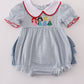 Blue princess embroidery stripe ruffle bubble