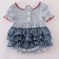 Blue princess embroidery stripe ruffle bubble