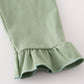 Green cow applique floral print ruffle pants set