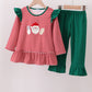 Red stripe santa milk biscuit french knot ruffle pants set
