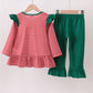 Red stripe santa milk biscuit french knot ruffle pants set