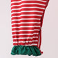 Red stripe santa milk biscuit french knot ruffle romper