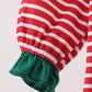 Red stripe santa milk biscuit french knot ruffle romper