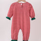 Red stripe santa milk biscuit french knot ruffle romper