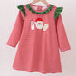 Red stripe santa milk biscuit french knot ruffle dress