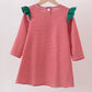 Red stripe santa milk biscuit french knot ruffle dress