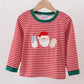 Red stripe santa milk biscuit french knot top
