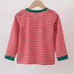 Red stripe santa milk biscuit french knot top