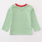 Green stripe christmas gingerbread embroidery boy top